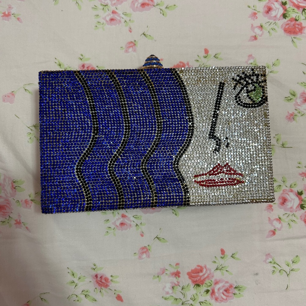 Retro pop art girl rhinestone clutch bag